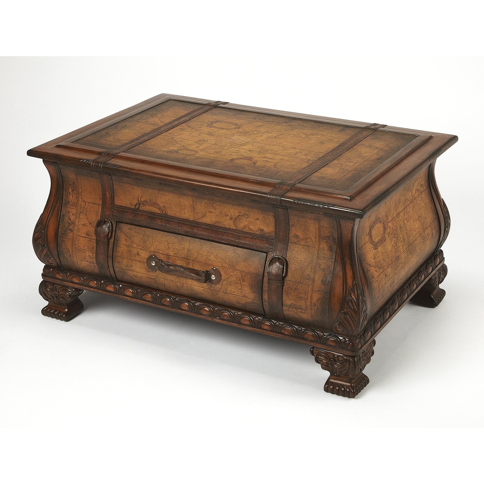 Butler Specialty Company Vasco Bombe Old World Map Trunk Table, Light Brown - 553070