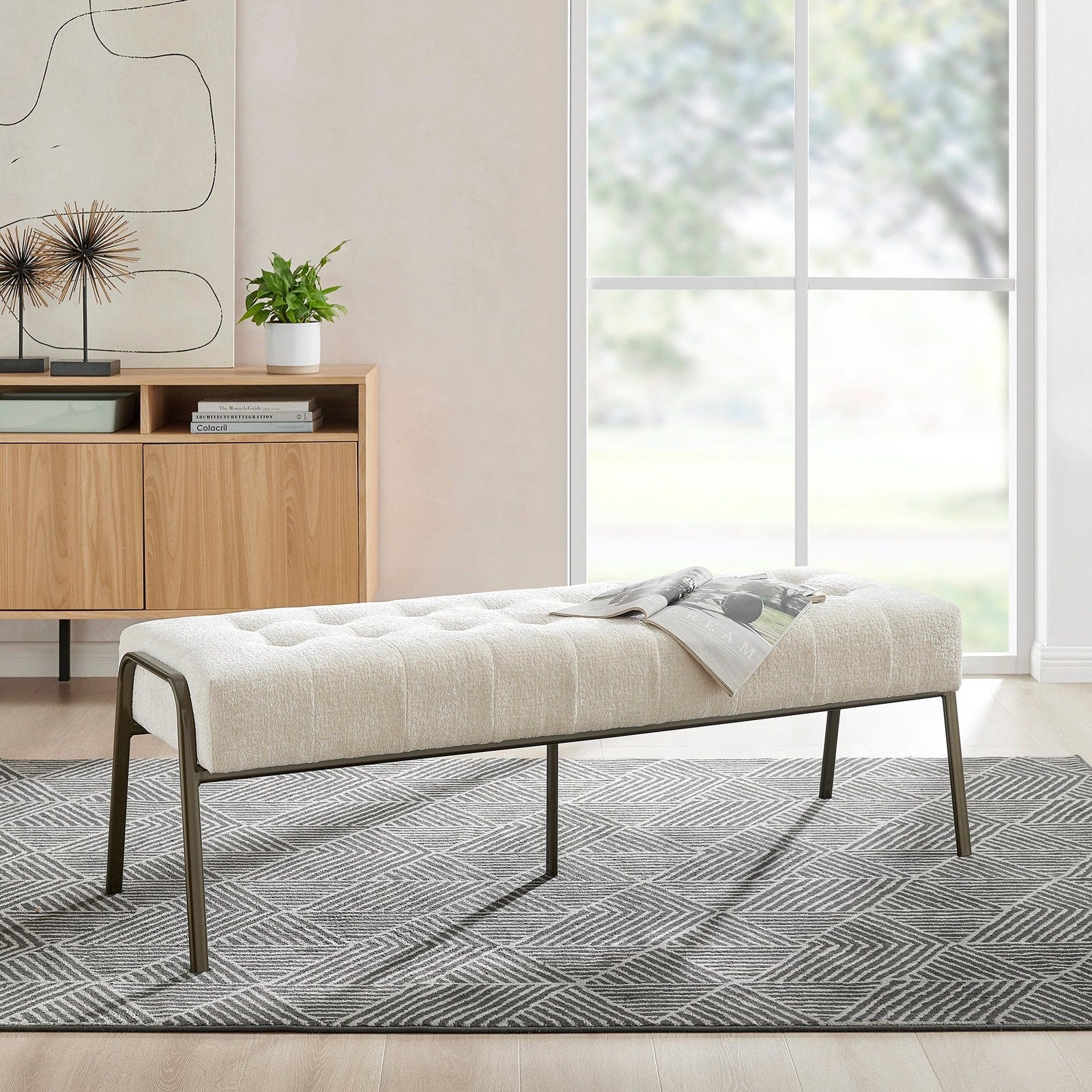 New Pacific Direct Venturi Fabric Tufted Bench - 9900081-567