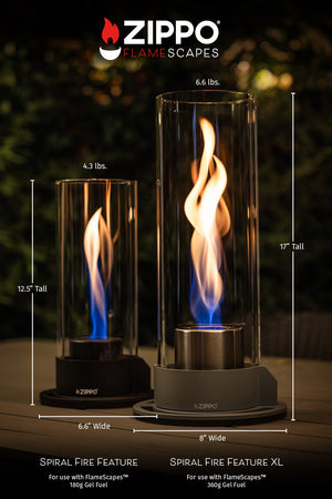 Zippo FlameScapes® Spiral Fire Feature XL in silver with 350g gel fuel for outdoor ambiance