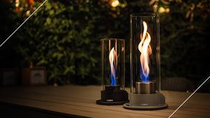 Black spiral fire feature with gel fuel from Zippo for outdoor ambiance and decor