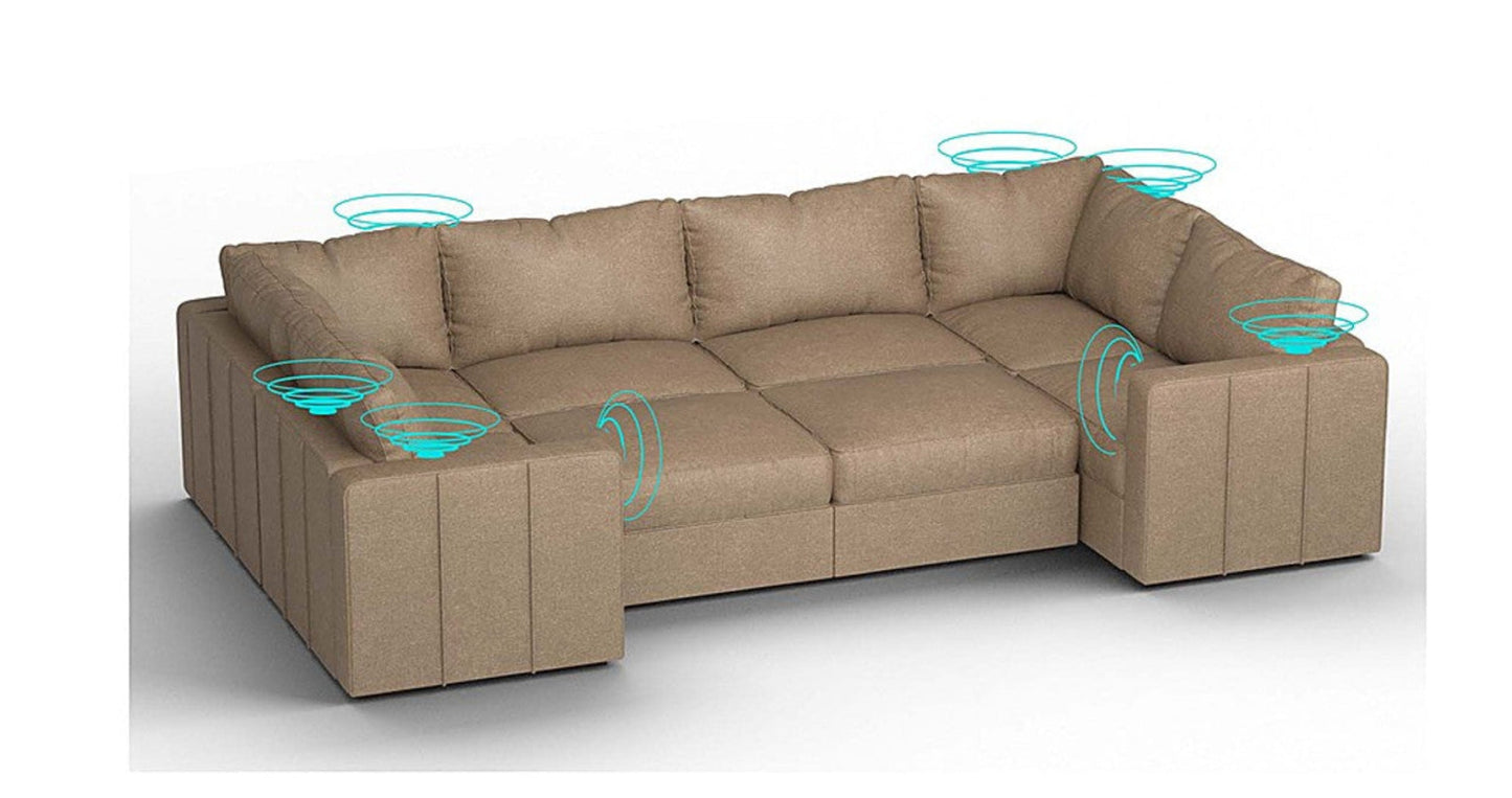 Lovesac – 8 Seats + 10 Sides Combed Chenille & Standard Foam with 8 Speaker Immersive Sound + Charge System – Taupe - 1772604858047_679