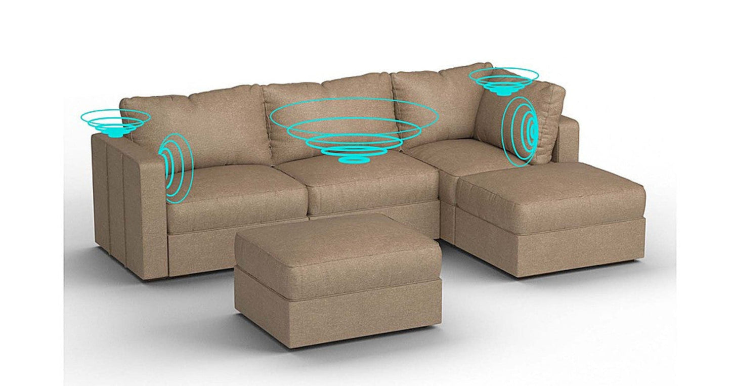 Lovesac – 5 Seats + 5 Sides Combed Chenille & Standard Foam with 8 Speaker Immersive Sound + Charge System – Taupe - 1772604889747_900