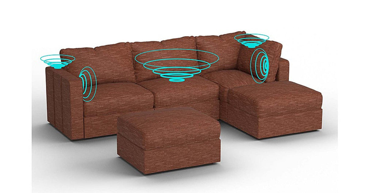 Lovesac – 5 Seats + 5 Sides Rained Chenille & Lovesoft with 6 Speaker Immersive Sound + Charge System – Terracotta - 1772614093203_258