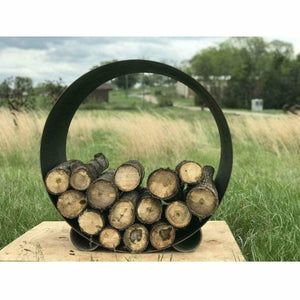 The Orbit - Round Steel Log Rack Fire Pit Art