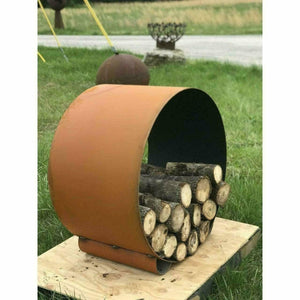 The Orbit - Round Steel Log Rack Fire Pit Art