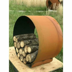 The Orbit - Round Steel Log Rack Fire Pit Art