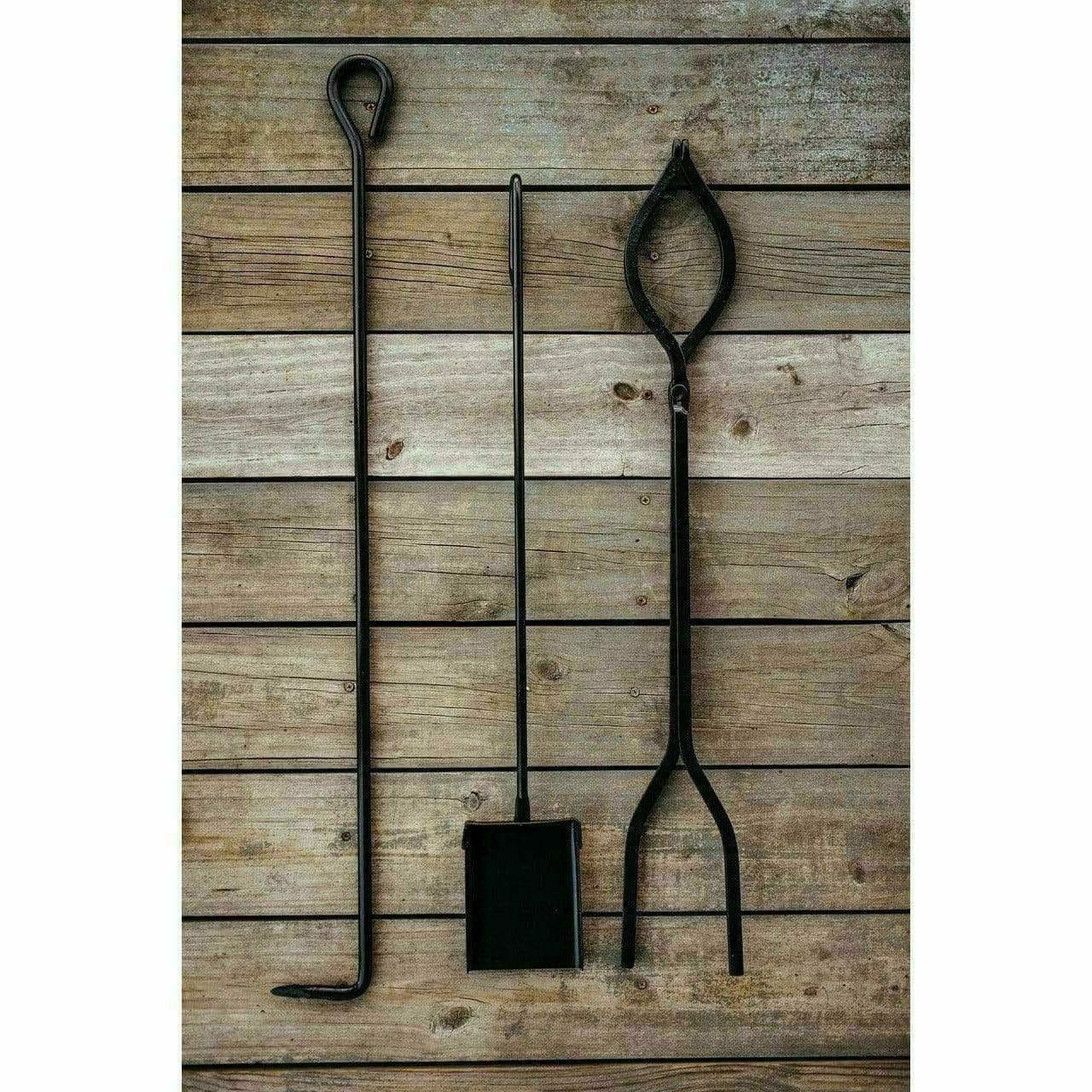 Handcrafted Amish Fire Tools Set - Ash Shovel, Poker & Tongs Fire Pit Art