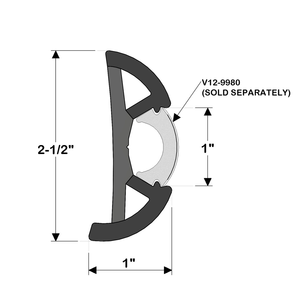 TACO Marine 2-1/2" X 1" Large Suproflex Rub Rail 100' Grey - V11-9970GRD100D