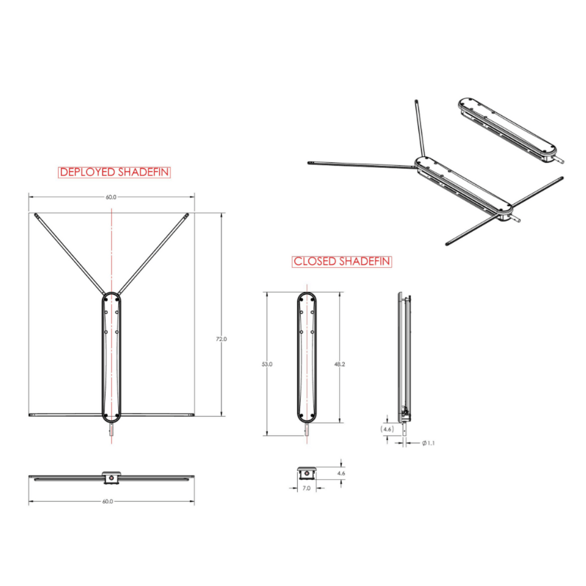 TACO Marine ShadeFin with White Fabric, Bag & Fixed Mount Kit - T10-3000-3