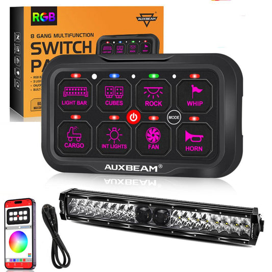 Auxbeam AR-800 RGB Switch Panel with APP+22 Inch 5D-PRO LED Light Bar, Toggle/ Momentary/ Pulsed Mode Supported - GP00012144