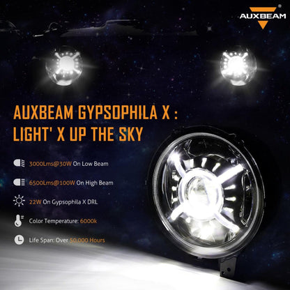 Auxbeam (2pcs/set) 9'' Round  100W LED light with Hi-Lo Beam & DRL for 2018-2022 Jeep Wrangler JL, 2019-2022 Gladiator JT - QP005944
