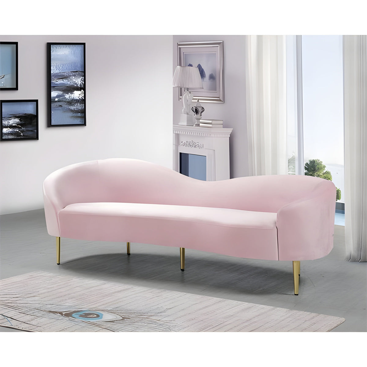 Meridian Furniture Ritz Contemporary Velvet Sofa in Pink - 659Pink-S