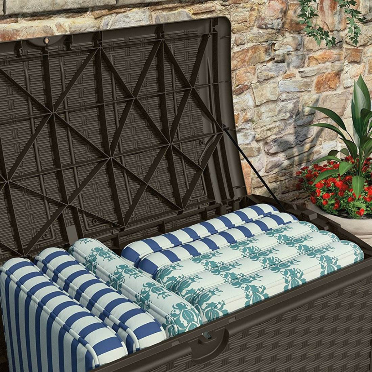 Suncast 72 Gallon Resin Wicker Outdoor Patio Storage Deck Box, Brown (6 Pack) - 126415
