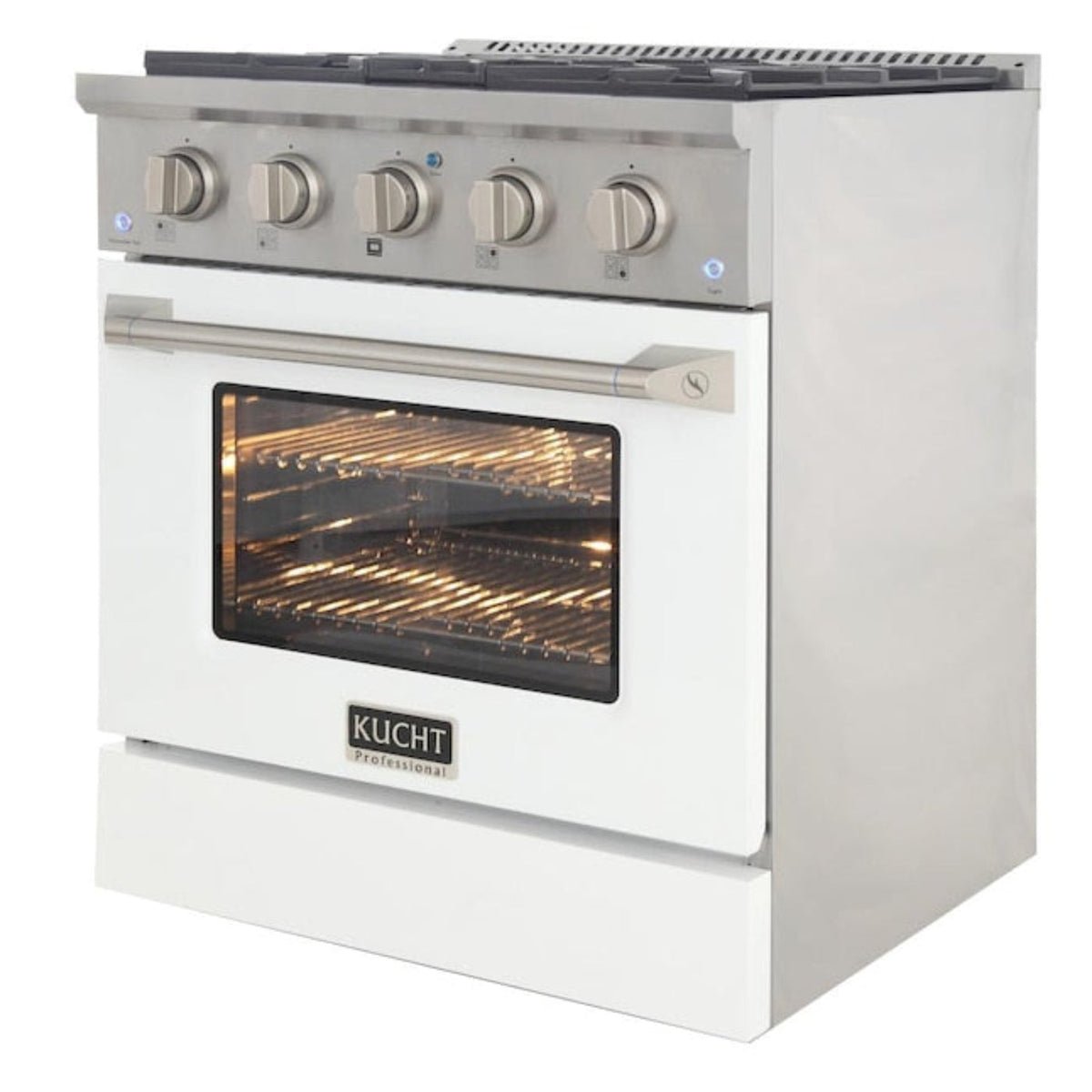 Kucht Professional 30 in. 4.2 cu ft. Propane Gas Range with White Door and Silver Knobs, KNG301/LP-W - KNG301/LP-W