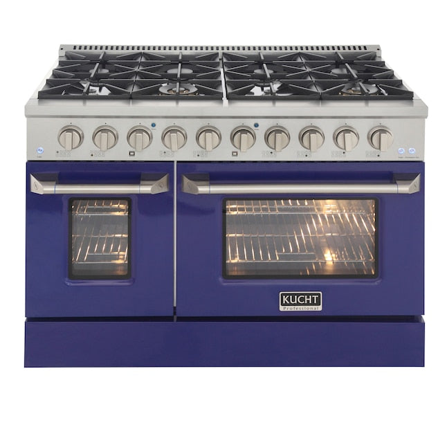 Kucht Professional 48 in. 6.7 cu ft. Propane Gas Range with Blue Door and Silver Knobs, KNG481/LP-B