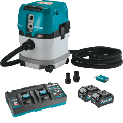 Makita 40V MAX XGT Brushless Lithium-Ion Cordless 4 Gallon HEPA Filter Dry Dust Extractor Kit with 2 Batteries (4 Ah) - GCV04PMUX