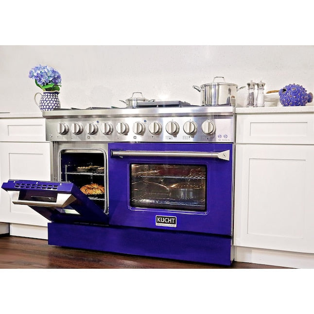 Kucht Professional 48 in. 6.7 cu ft. Propane Gas Range with Blue Door and Silver Knobs, KNG481/LP-B