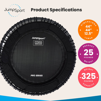 Disc-O-Bed JumpSport 570 PRO Indoor Durable Lightweight 44-Inch Fitness Trampoline, Black - 168420