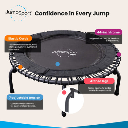 Disc-O-Bed JumpSport 570 PRO Indoor Durable Lightweight 44-Inch Fitness Trampoline, Black - 168420