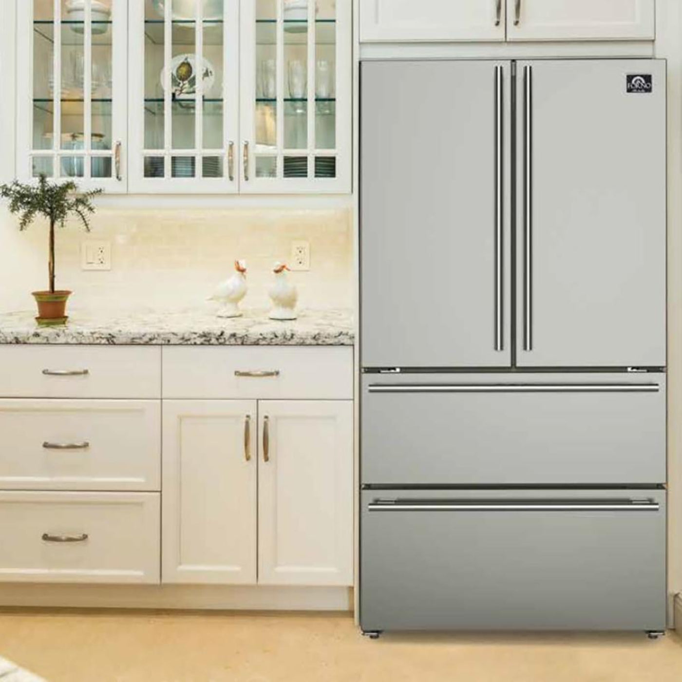 Forno 5-Piece Pro Appliance Package - 36-Inch Gas Range, Refrigerator, Wall Mount Hood with Backsplash, 24-Inch Microwave Drawer, & 3-Rack Dishwasher in Stainless Steel - AP5-6260-36-MWD