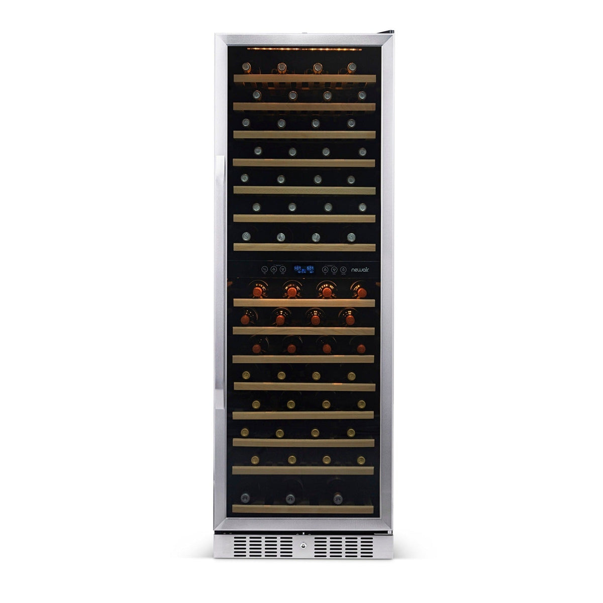Newair - 27” 160-Bottle Dual-Zone Built-in/Freestanding Stainless Steel Wine Fridge AWR-1600DB - w/ Smooth Rolling Shelves