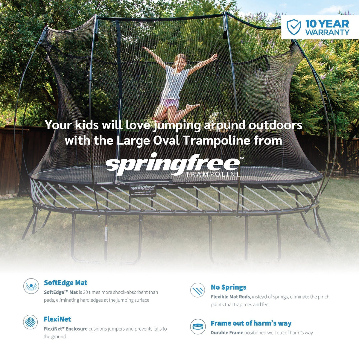 Springfree Trampoline Kids Outdoor Large Oval 8 x 13' Trampoline with Enclosure - 212963