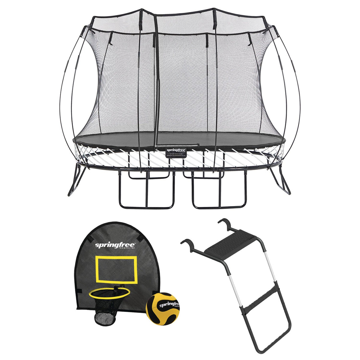 Springfree Outdoor 8 x 11 Ft Trampoline, Enclosure, Hoop Game, and Step Ladder - 215843