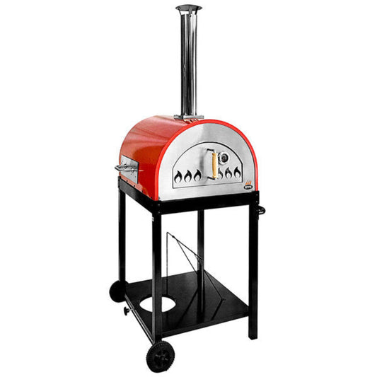 WPPO 27" Hybrid Dual Fueled Wood / Gas Fire Outdoor Pizza Oven with Mobile Stand WKE-04G-BLK - WKE-04G-BLK