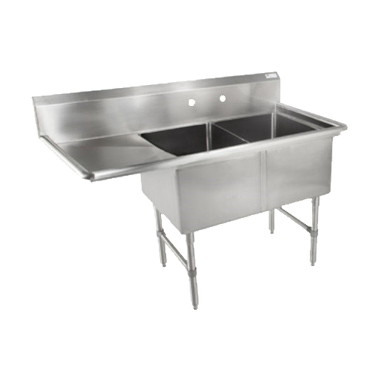 John Boos 2B18244-1D18L Two-Compartment Sink with 18" Left Drainboard - JB2B182441D18L