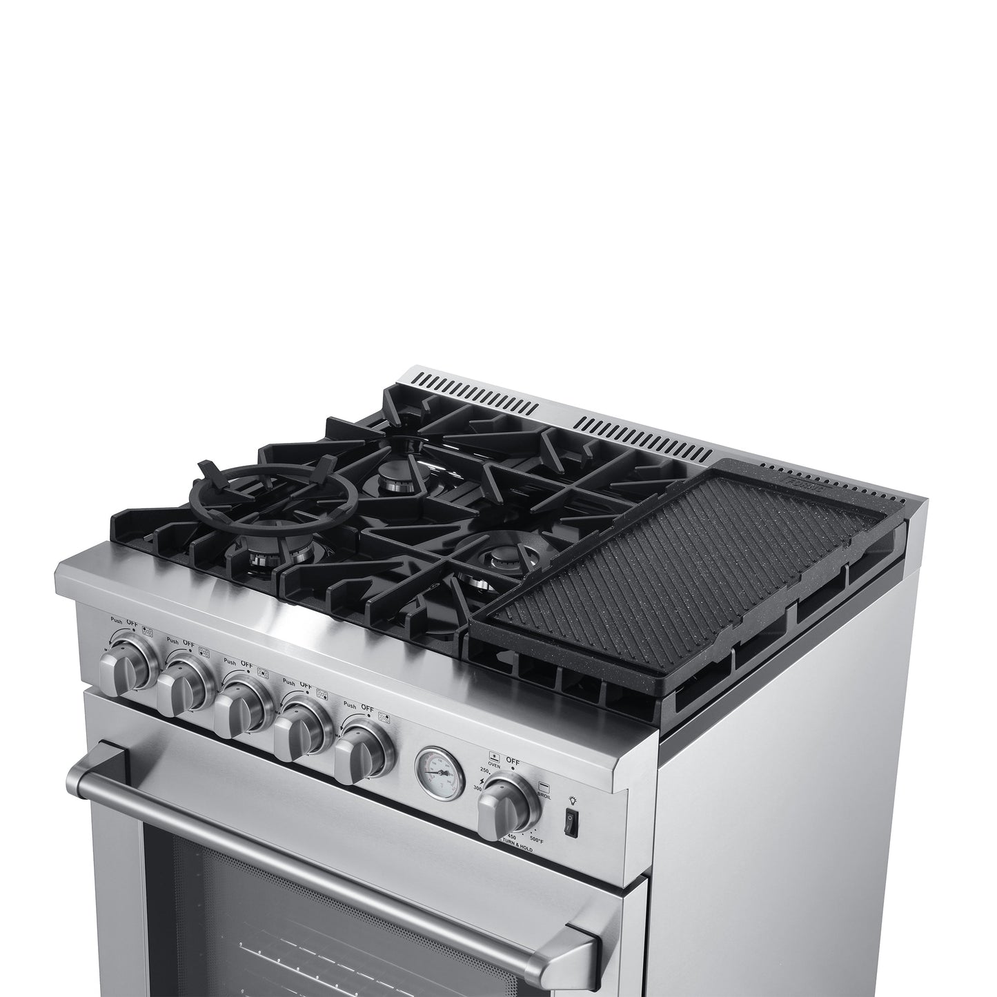 Forno 3-Piece Appliance Package - 30-Inch Gas Range with Air Fryer, 36-Inch Refrigerator & Wall Mount Hood in Stainless Steel - APR3-6276-30-H