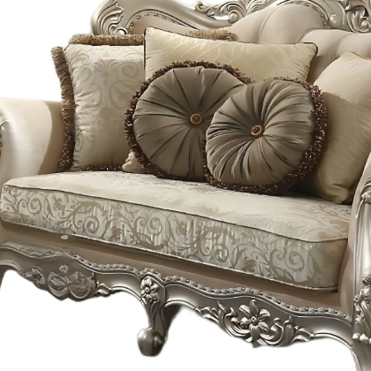 Modway Furniture 88" Champagne Velvet Curved Floral Sofa with Toss Pillows - Luxurious Comfort & Elegant Design - 348214-HOMEROOTS