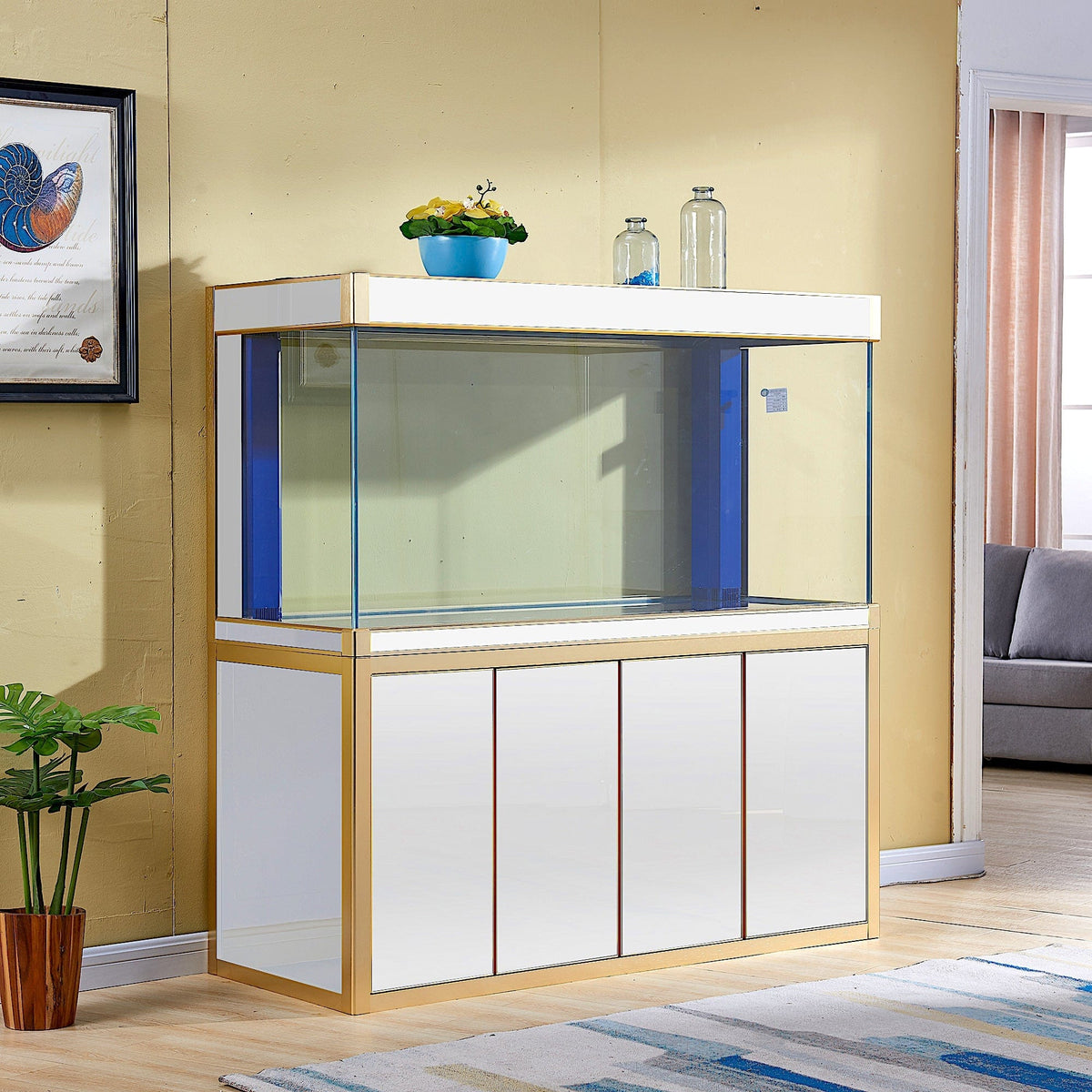 AQUA DREAM 250 GALLON TEMPERED GLASS AQUARIUM WHITE AND GOLD-AD-1980-WT