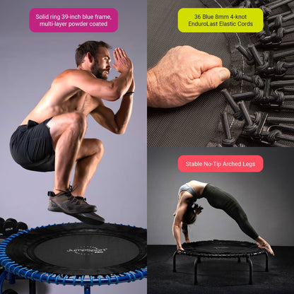 Disc-O-Bed JumpSport 350 PRO Fitness Trampoline, Cardio Workout Equipment, 39 Inch, Blue - 415464