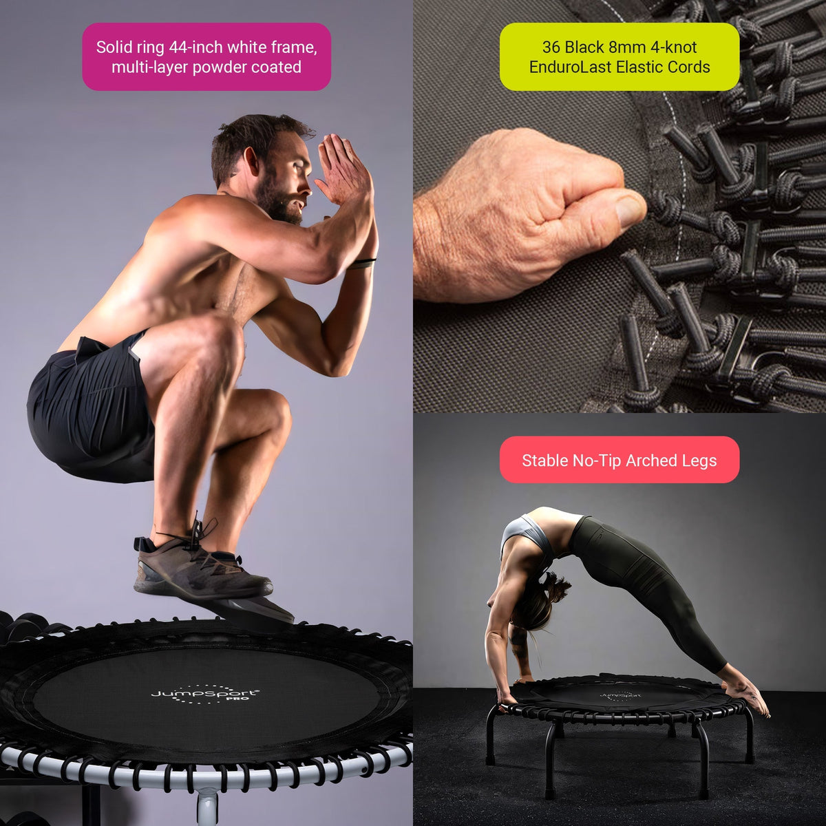 Disc-O-Bed JumpSport 44 Inch PRO Workout Rebounder for Adults 44" Fitness Trampoline, Black - 420675
