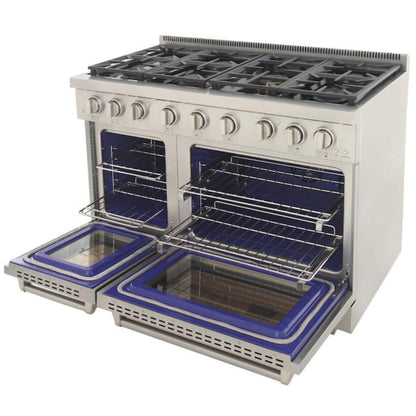 Kucht Professional 48" 6.7 cu. ft. Propane Gas Range in Black with Silver Accents, KFX480/LP-BK - KFX480/LP-BK