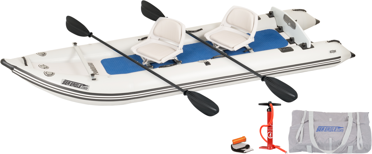 Sea Eagle 437PSK_SW PaddleSki Inflatable Catamaran Boat 2 Person Swivel Seat Package New - 437PSK_SW
