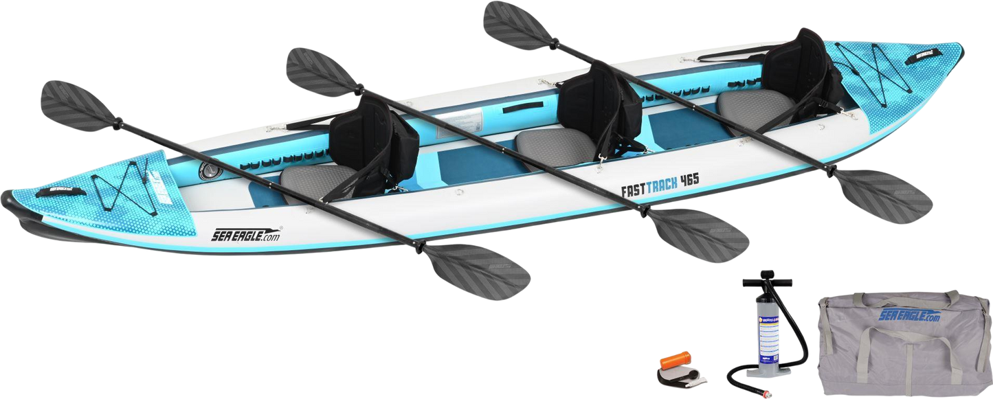 Sea Eagle 465FTK_P 465ft FastTrack V-Bottom Inflatable Kayak Pro 3 Person Package New - 465FTK_P