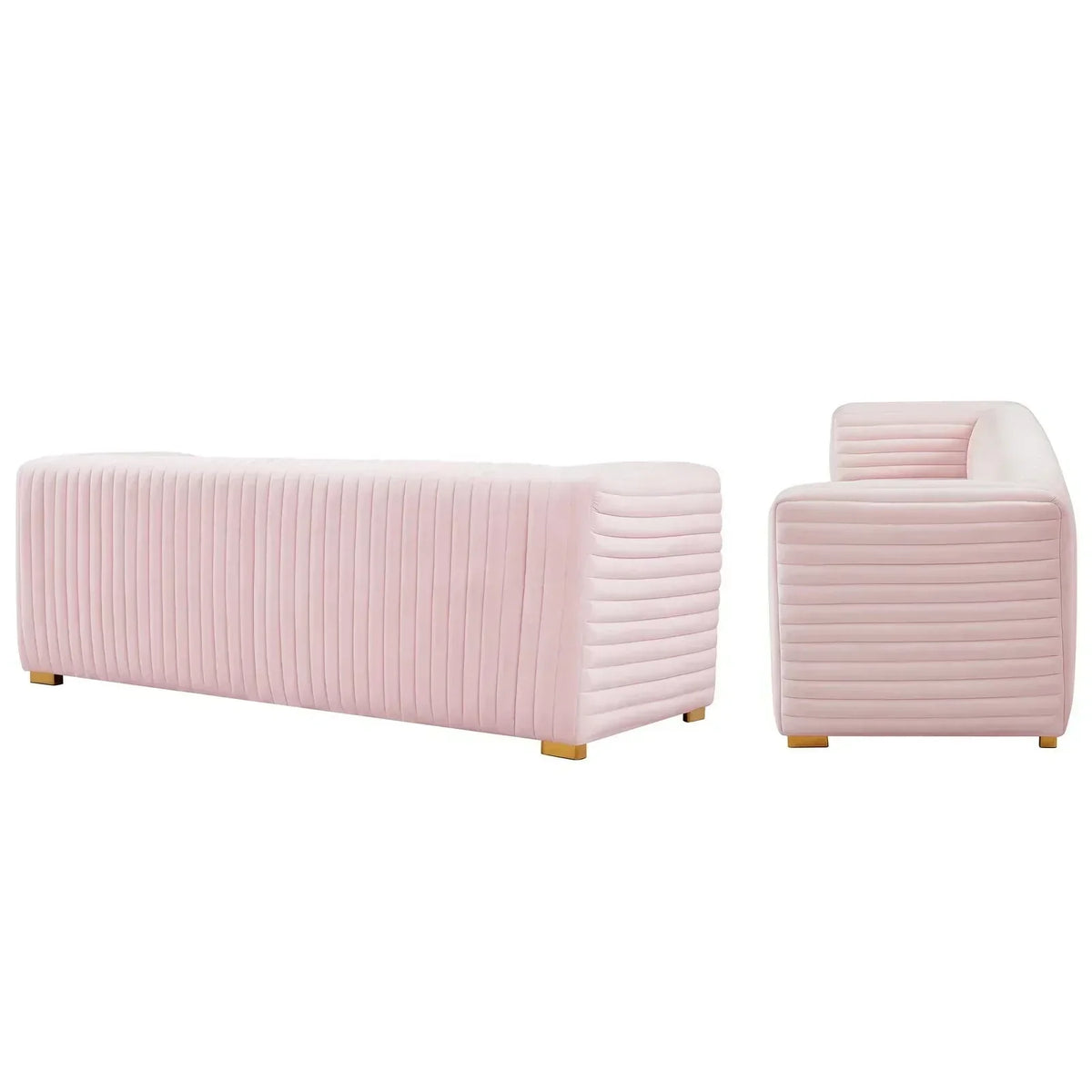 Meridian Furniture Glam PINK Velvet Channel Tufted Ravish Sofa Meridian Contemporary - 640Pink-S