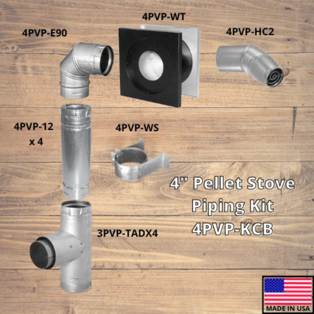 ComfortBilt Duravent 4" Piping Kit with 90° Elbow for Pellet Stoves Galvalume Silver New - 4PVP-KCB-1