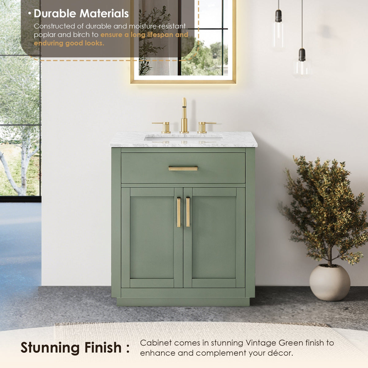 Altair Designs Ivy 30"/36"/48" single vanity with top - 531030-VG-CA-NM