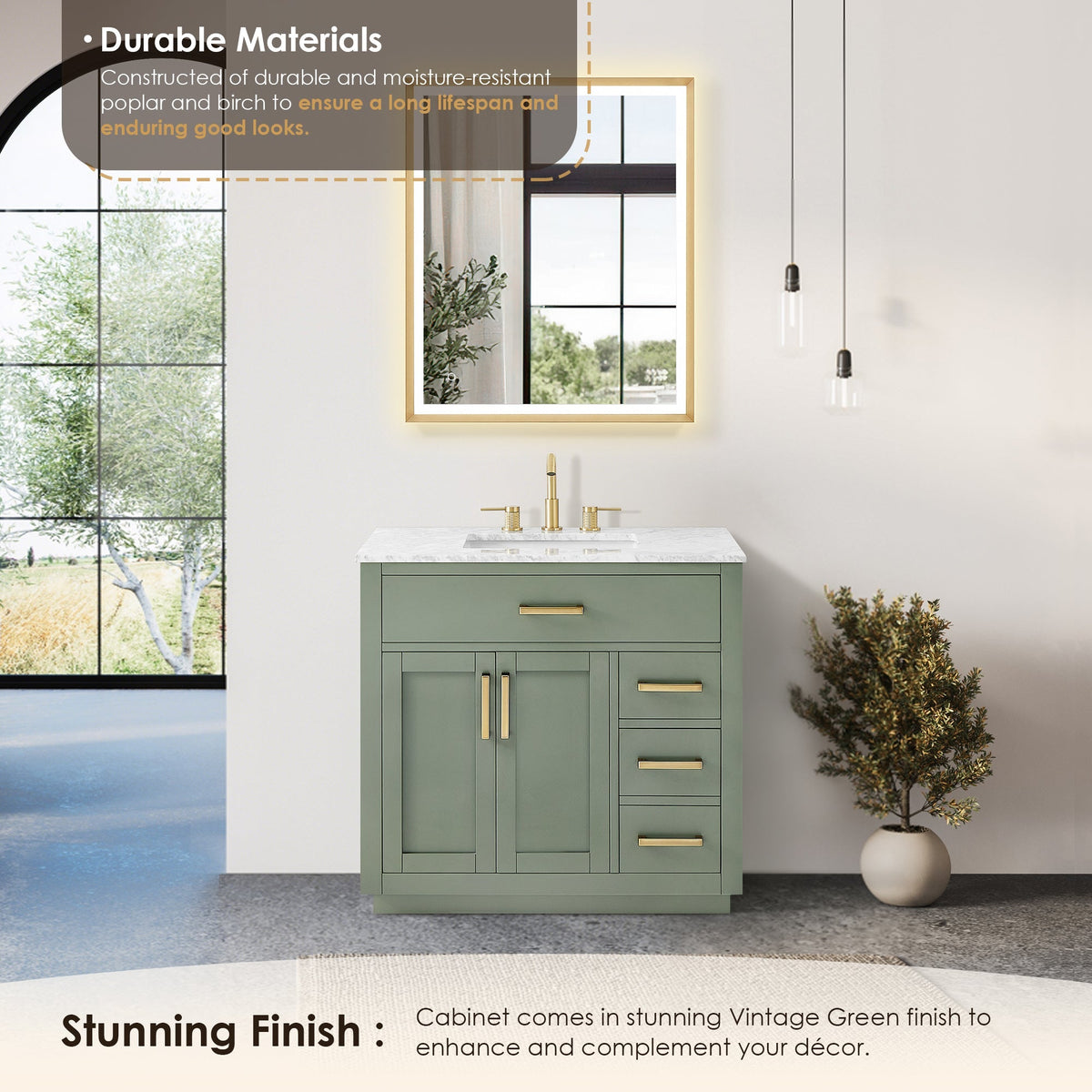 Altair Designs Ivy 30"/36"/48" single vanity with top - 531030-VG-CA-NM