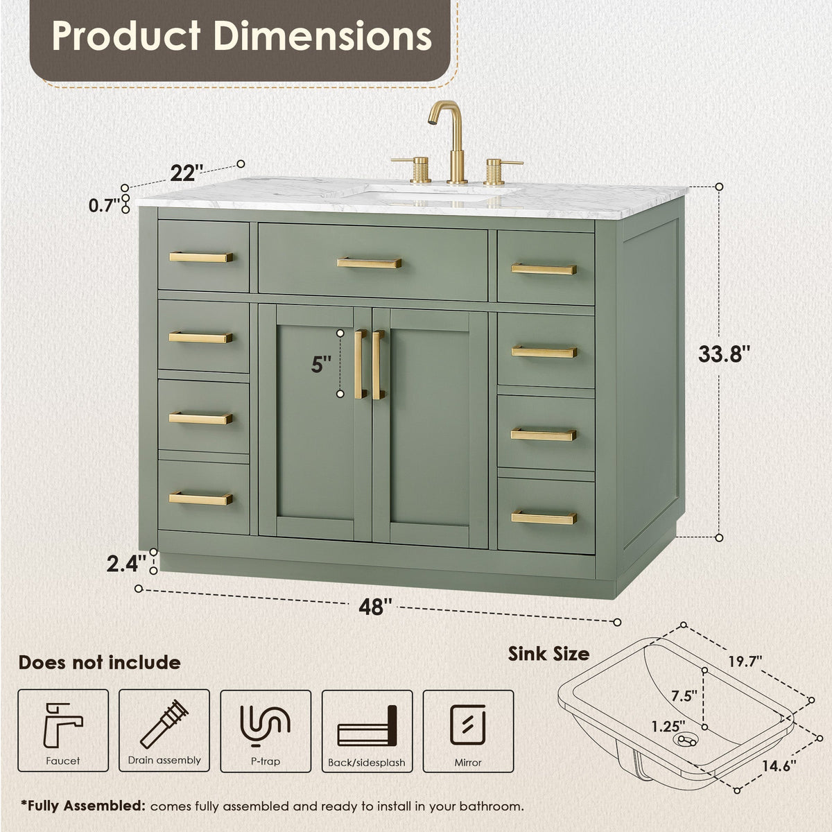 Altair Designs Ivy 30"/36"/48" single vanity with top - 531030-VG-CA-NM