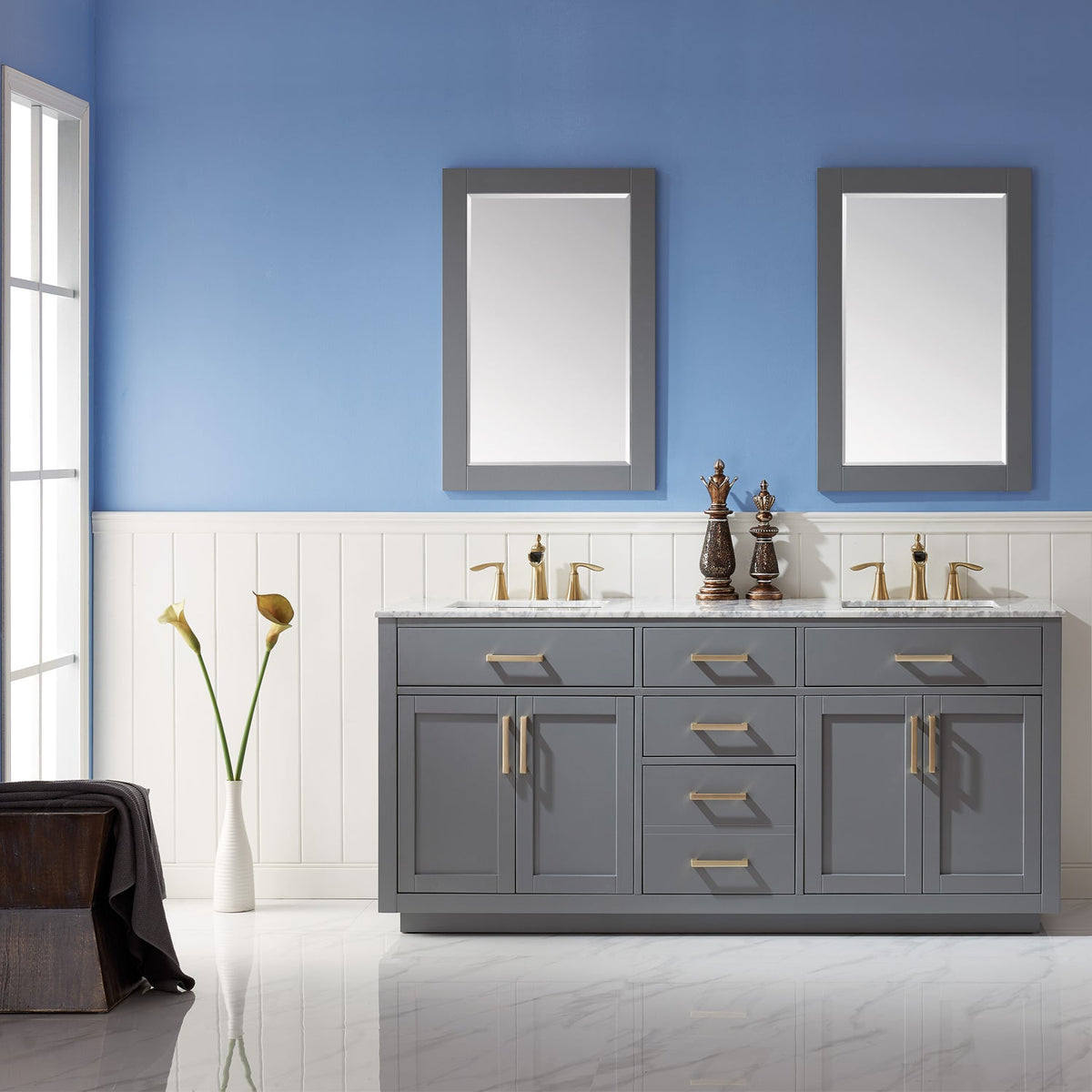 Altair Designs 72" double vanity with top - 531072-WH-CA-NM