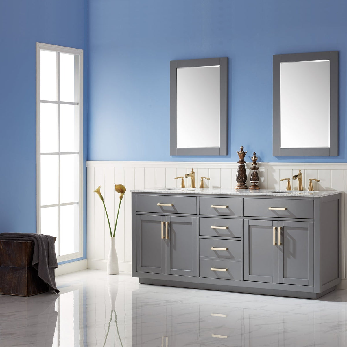 Altair Designs 72" double vanity with top - 531072-WH-CA-NM
