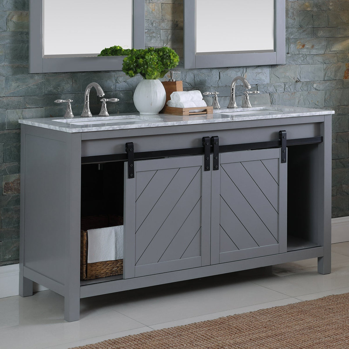 Altair Designs Kinsley 60" double vanity with top - 536060-WH-CA-NM