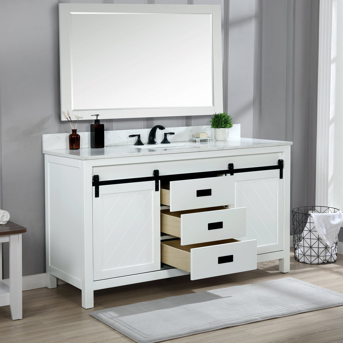 Altair Designs 60" single vanity with top - 536060S-WH-AW-NM