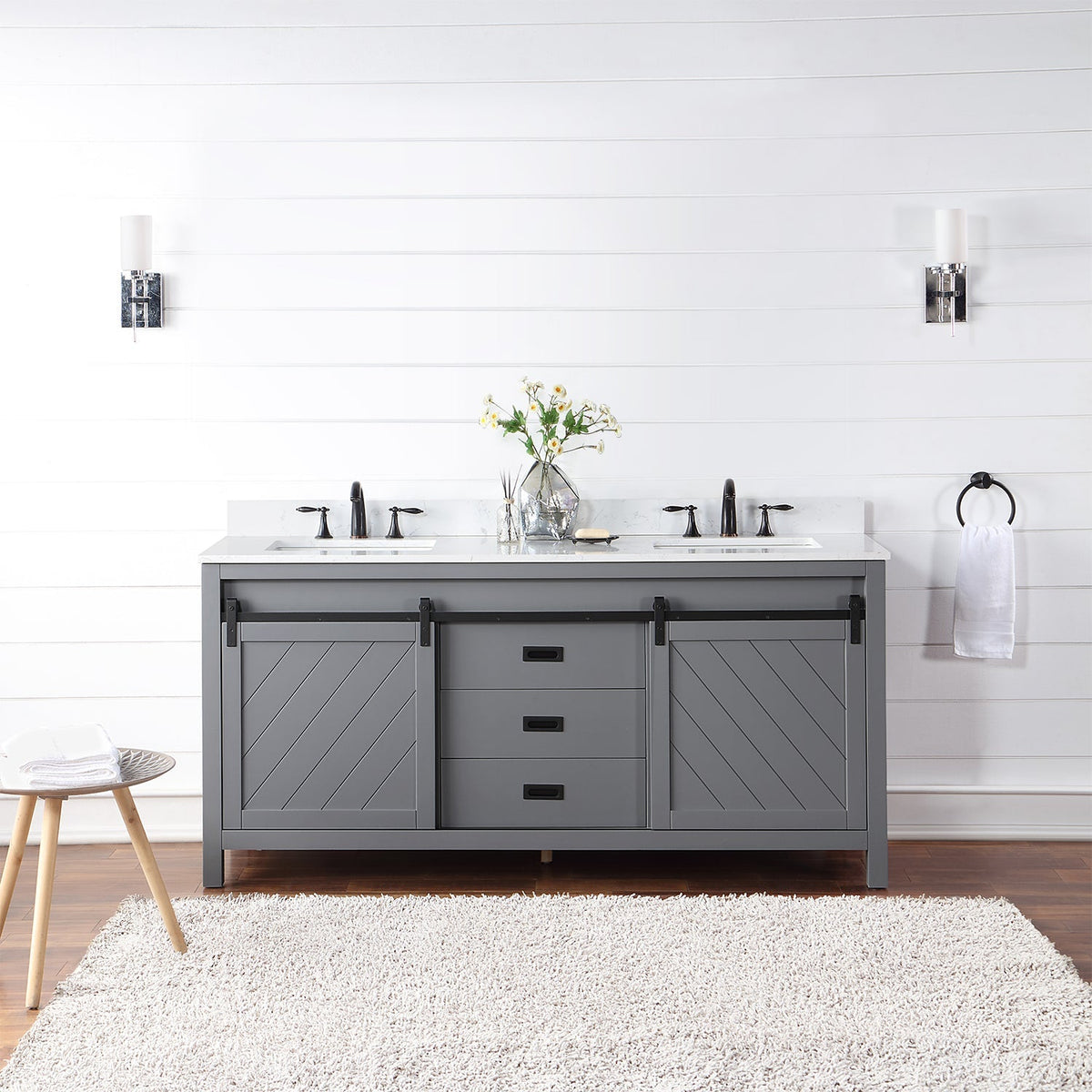 Altair Designs Kinsley 72" double vanity with top - 536072-WH-AW-NM