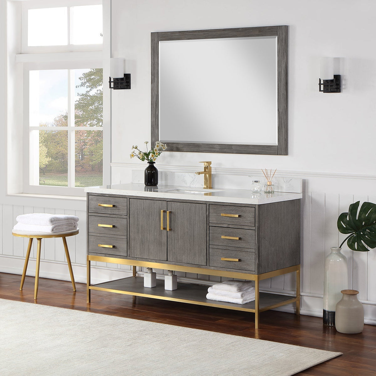 Altair Designs 60" single vanity with top - 546060S-WO-GW-NM