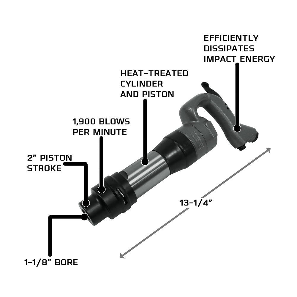 JET JCT-3641 2" Stroke Hex Shank Pneumatic Chipping Hammer (Open Handle) - JT9-550641