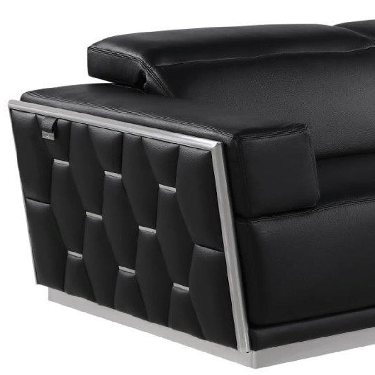 Modway Furniture 89" Black and Silver Leather Sofa - Luxurious Italian Leather, Art Deco Design, and Chic Comfort - 551593-HOMEROOTS